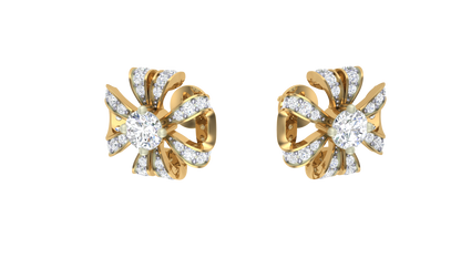 Floral Sparkle Stud Earrings In Gold - 0.49 Ct Round Cut Diamonds