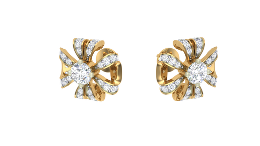 Floral Sparkle Stud Earrings In Gold - 0.49 Ct Round Cut Diamonds