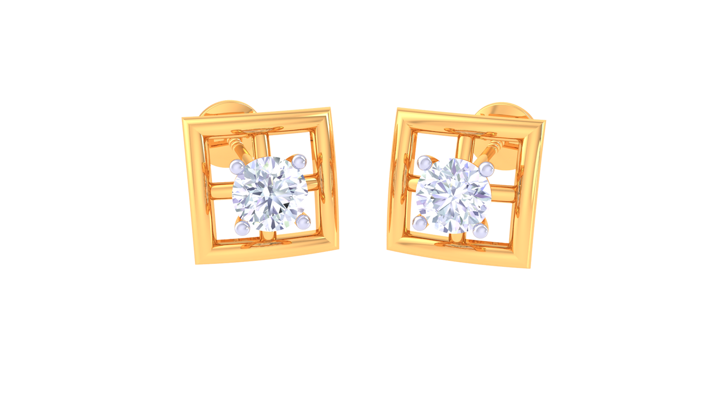 Splended Square Diamond Stud Earrings In Gold -0.33 Ct