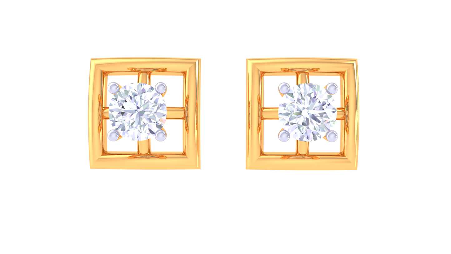 Splended Square Diamond Stud Earrings In Gold -0.33 Ct