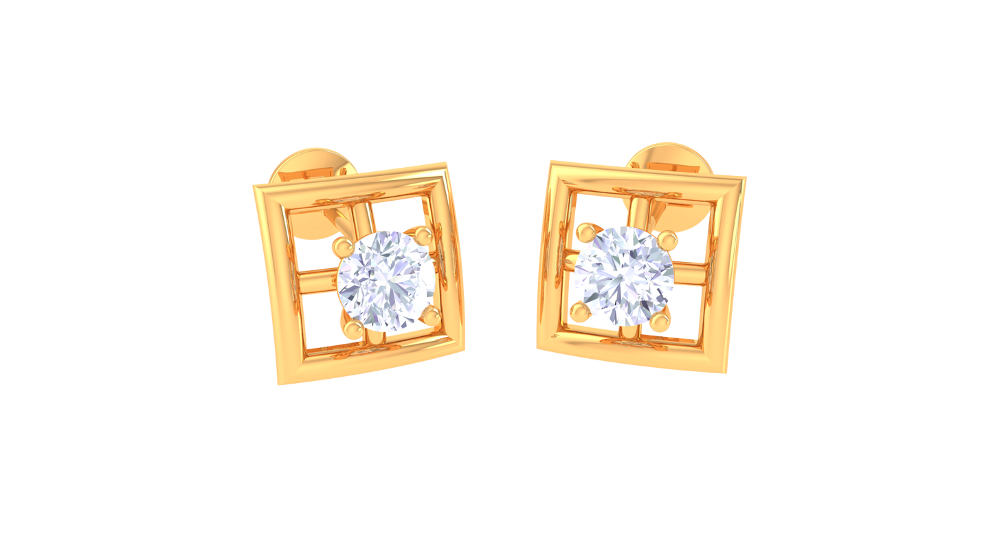 Splended Square Diamond Stud Earrings In Gold -0.33 Ct