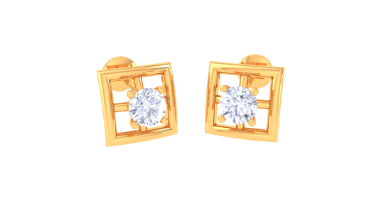 Splended Square Diamond Stud Earrings In Gold -0.33 Ct