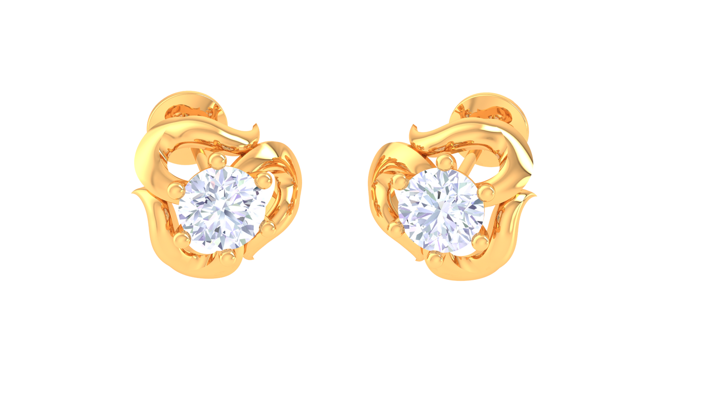 Rose Petal Diamond Stud Earrings In Gold - 0.37 Ct