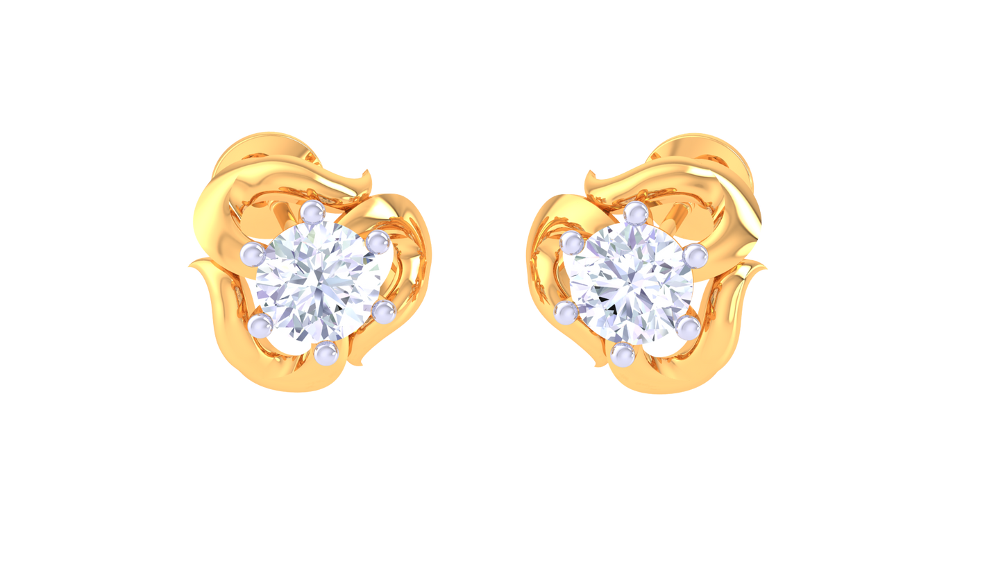 Rose Petal Diamond Stud Earrings In Gold - 0.37 Ct