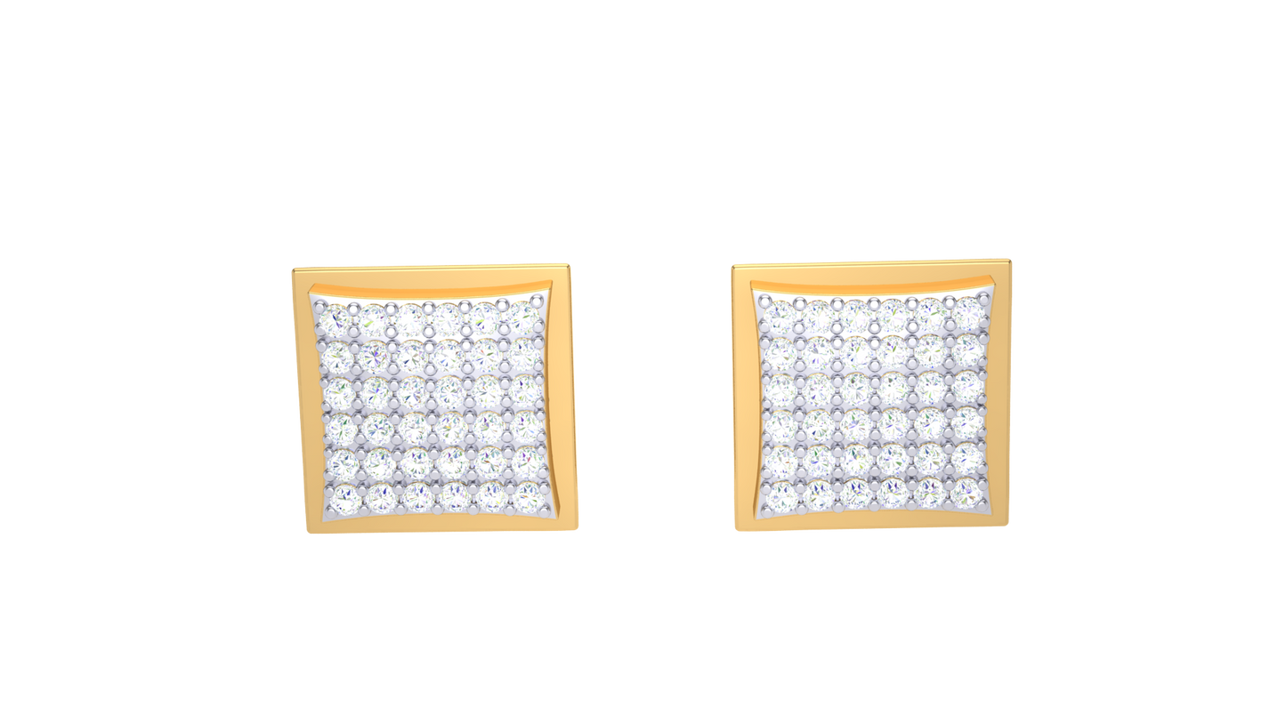 Square Pave Cluster Stud In Yellow Gold - 0.12 Round Diamond Earrings