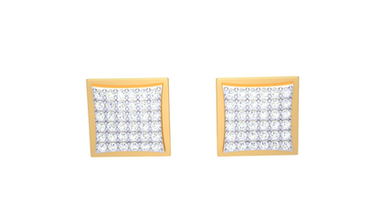 Square Pave Cluster Stud In Yellow Gold - 0.12 Round Diamond Earrings