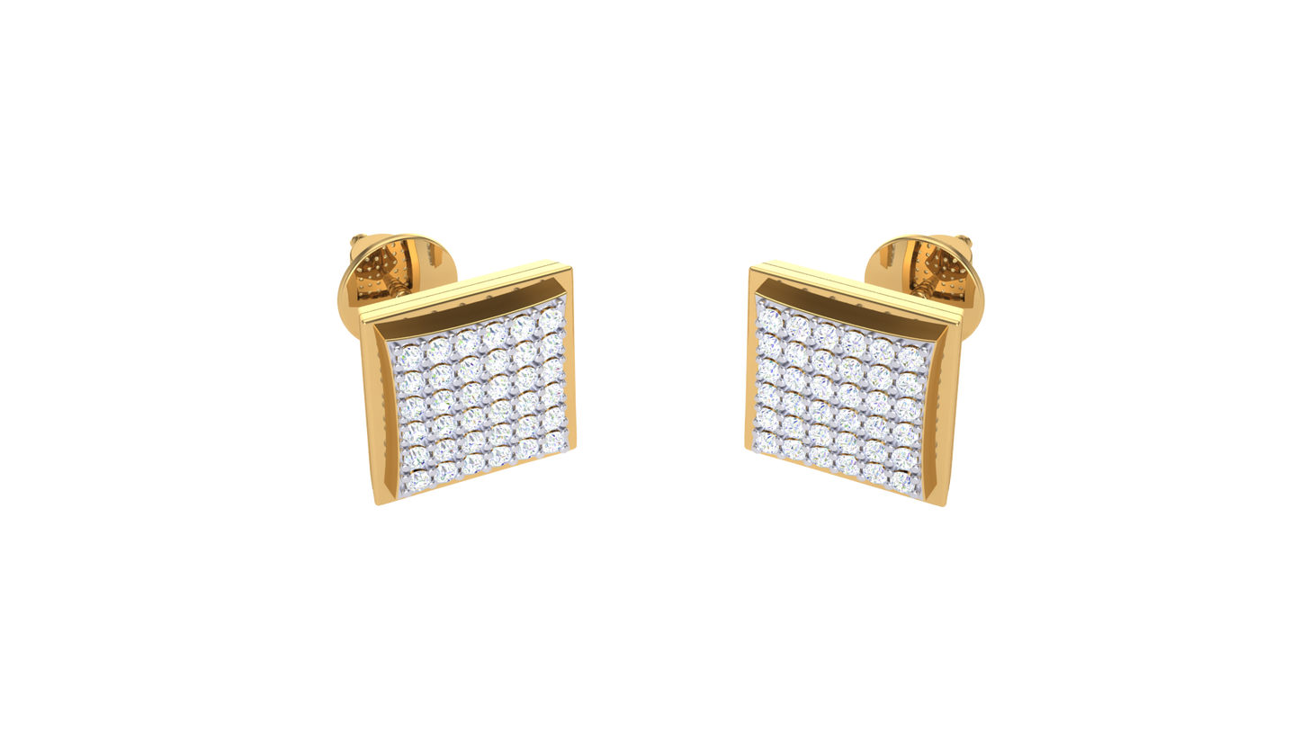 Square Pave Cluster Stud In Yellow Gold - 0.12 Round Diamond Earrings