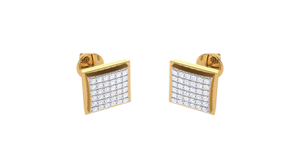 Square Pave Cluster Stud In Yellow Gold - 0.12 Round Diamond Earrings