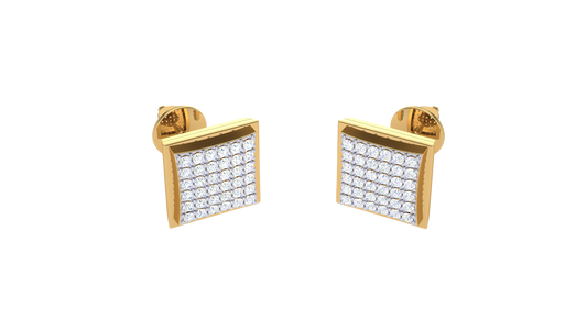 Square Pave Cluster Stud In Yellow Gold - 0.12 Round Diamond Earrings