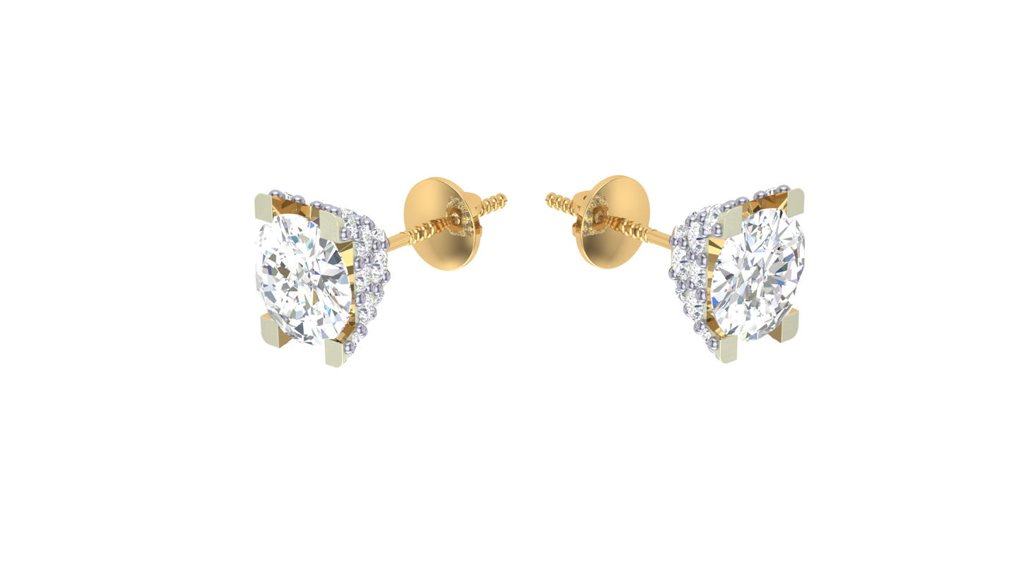 Iconique Classic Solitaire Yellow Gold Stud Earrings - 0.49 Ct Round Cut Diamonds