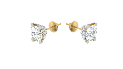 Iconique Classic Solitaire Yellow Gold Stud Earrings - 0.49 Ct Round Cut Diamonds