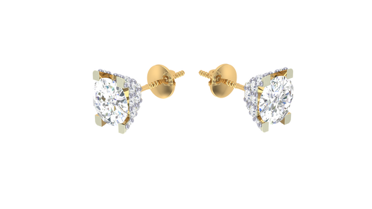 Iconique Classic Solitaire Yellow Gold Stud Earrings - 0.49 Ct Round Cut Diamonds