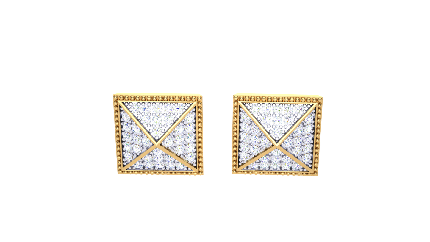 Envelope Frame Stud Earrings In Yellow Gold - 0.15 Ct Round Cut Diamonds