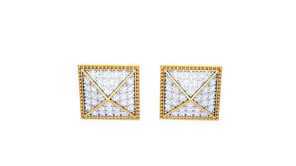 Envelope Frame Stud Earrings In Yellow Gold - 0.15 Ct Round Cut Diamonds