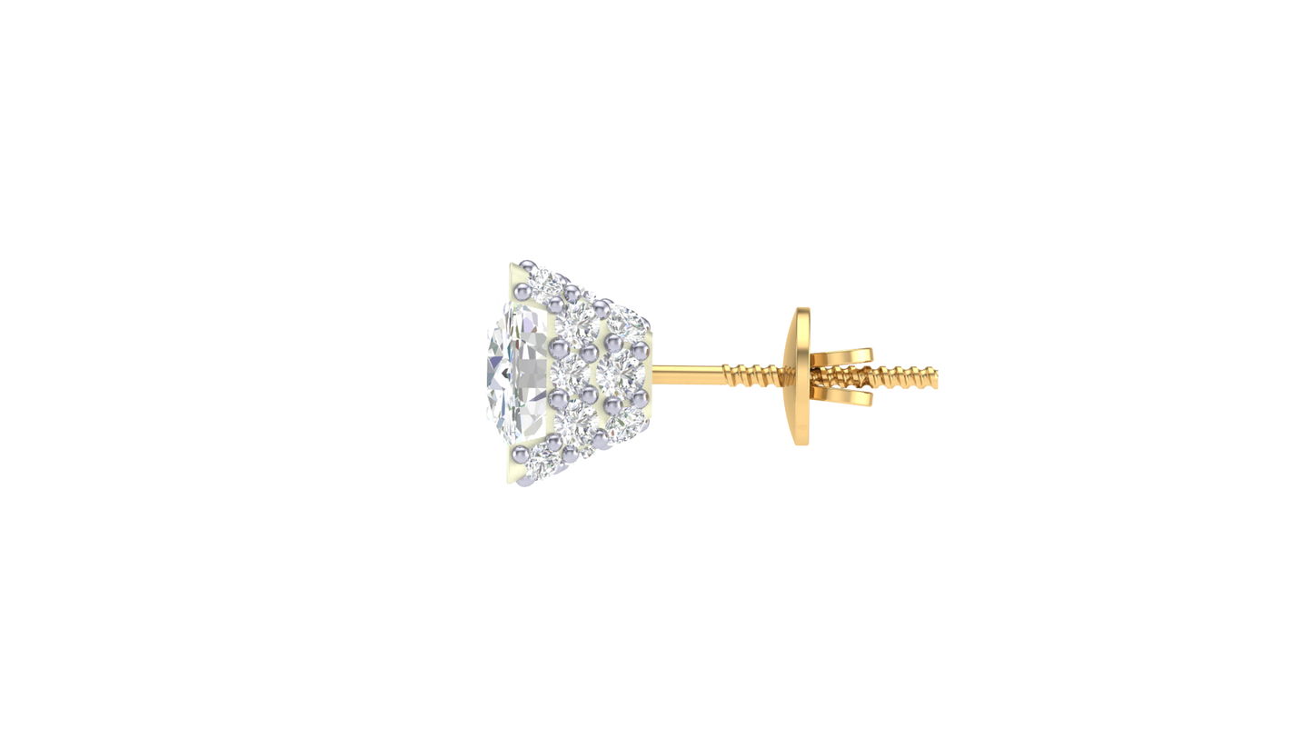 Iconique Classic Solitaire Yellow Gold Stud Earrings - 0.49 Ct Round Cut Diamonds