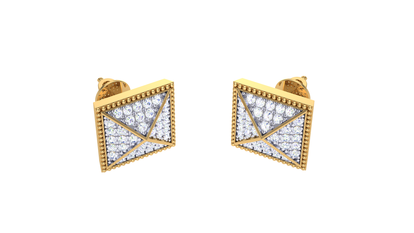 Envelope Frame Stud Earrings In Yellow Gold - 0.15 Ct Round Cut Diamonds