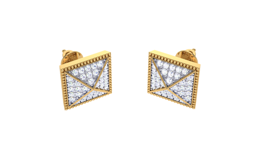 Envelope Frame Stud Earrings In Yellow Gold - 0.15 Ct Round Cut Diamonds
