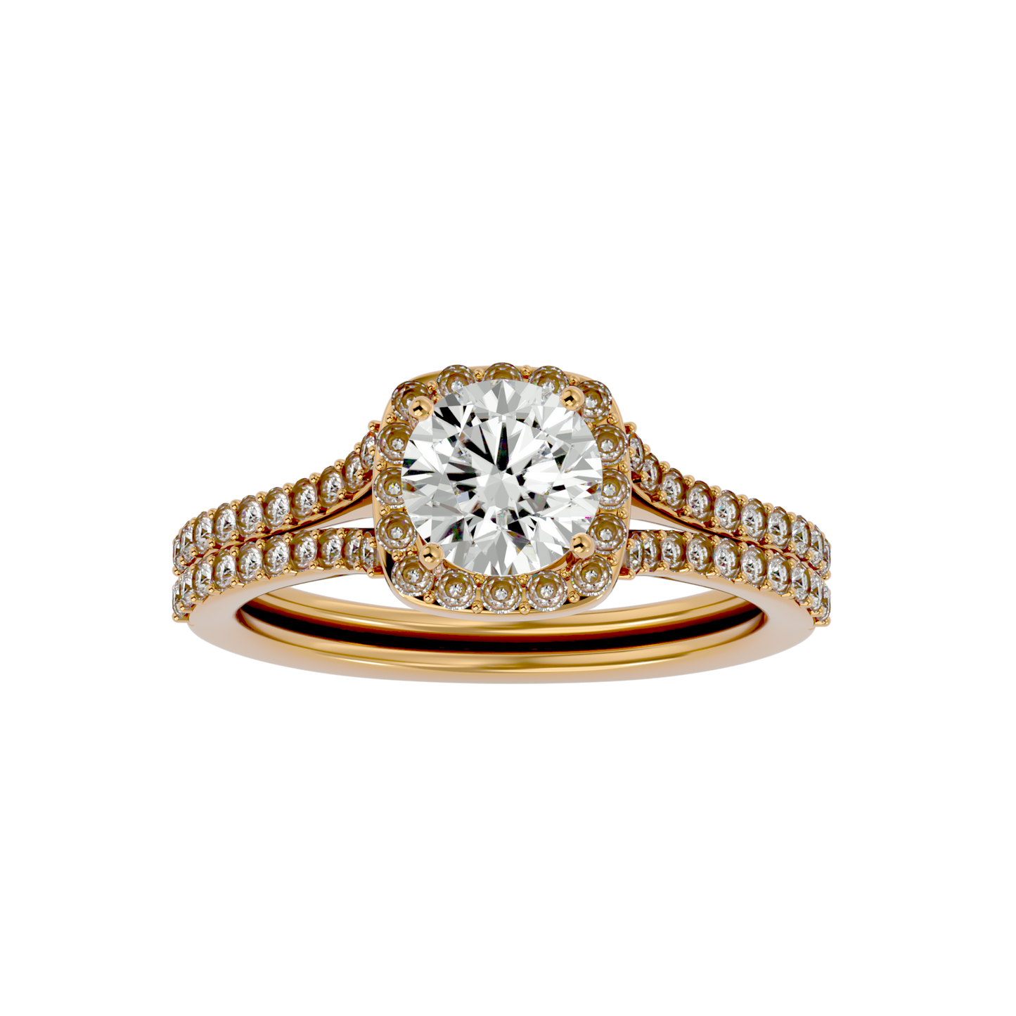 Lumière Beautiful Halo- 1.01 Ct Round Diamond Gold RIng