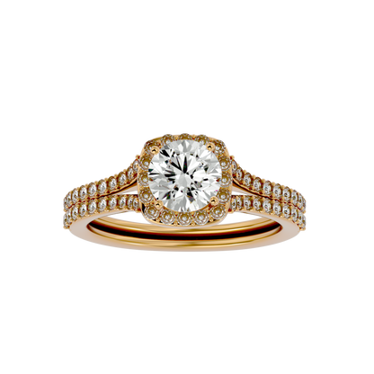 Lumière Beautiful Halo- 1.01 Ct Round Diamond Gold RIng