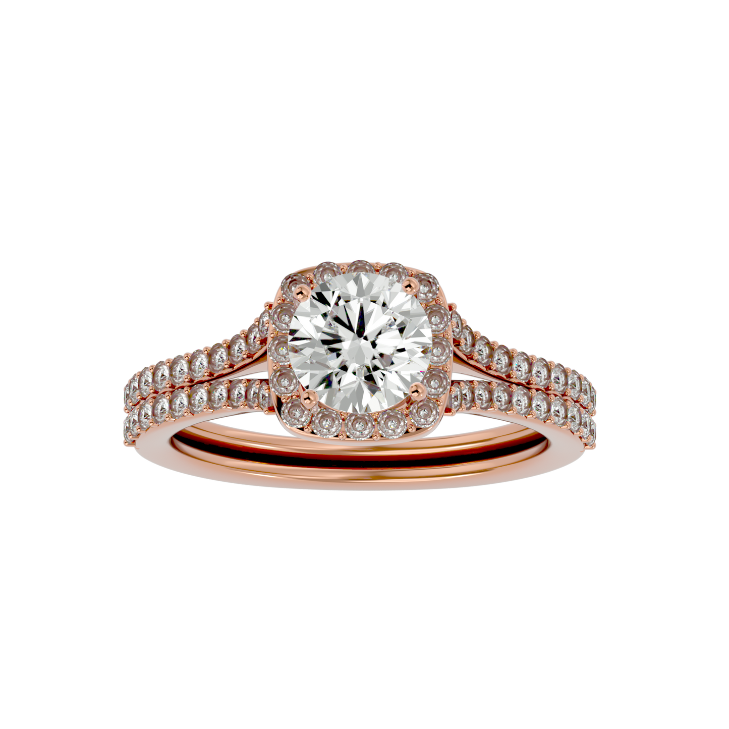 Lumière Beautiful Halo- 1.01 Ct Round Diamond Gold RIng