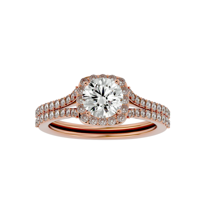 Lumière Beautiful Halo- 1.01 Ct Round Diamond Gold RIng