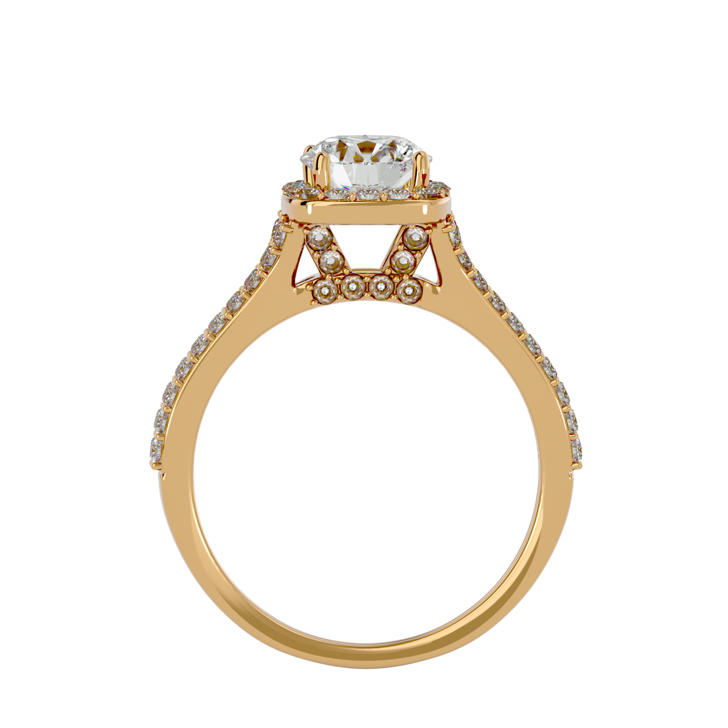 Lumière Beautiful Halo- 1.01 Ct Round Diamond Gold RIng