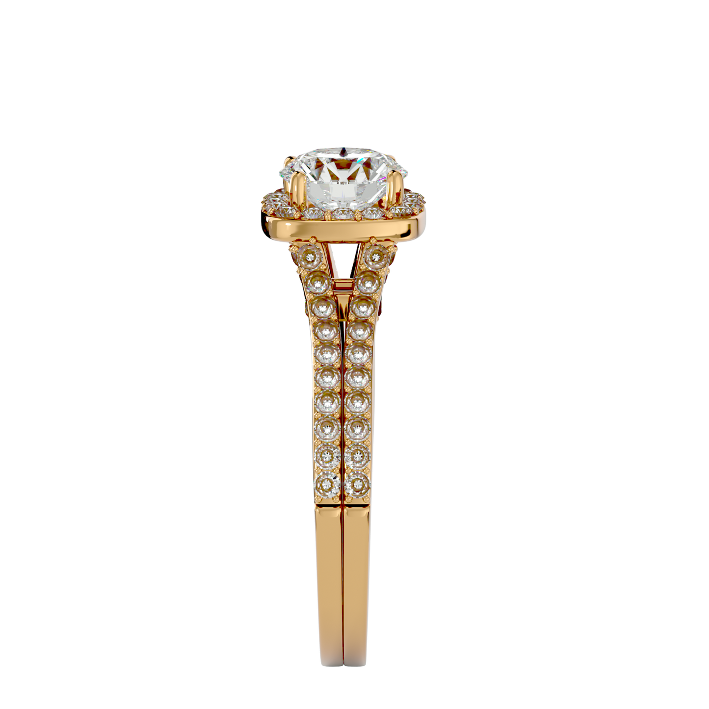 Lumière Beautiful Halo- 1.01 Ct Round Diamond Gold RIng