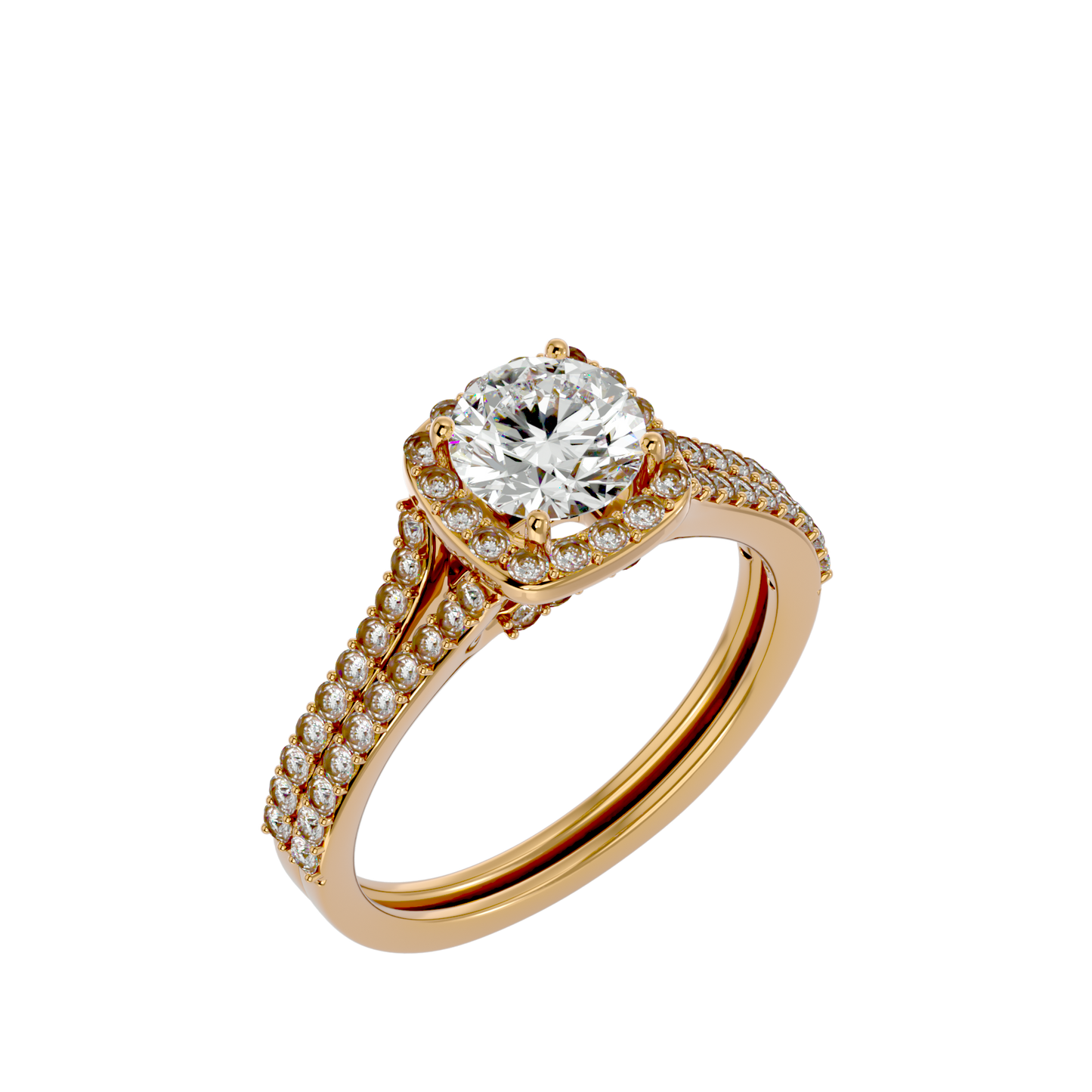 Lumière Beautiful Halo- 1.01 Ct Round Diamond Gold RIng