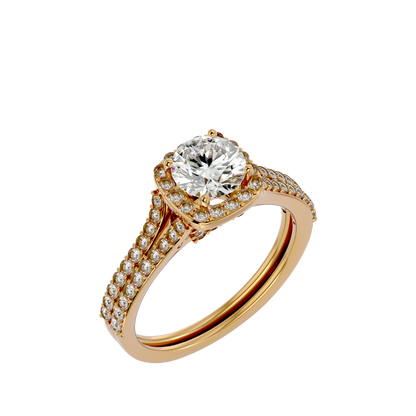 Lumière Beautiful Halo- 1.01 Ct Round Diamond Gold RIng