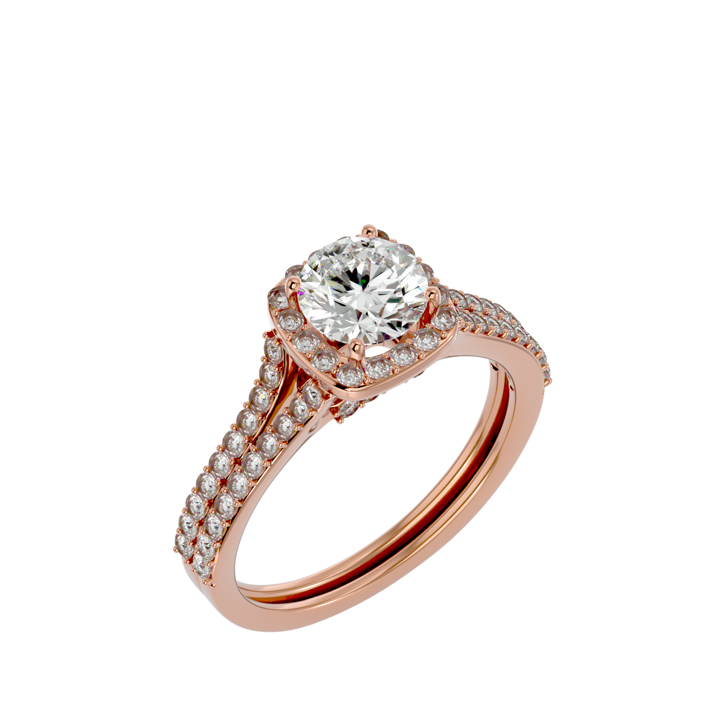 Lumière Beautiful Halo- 1.01 Ct Round Diamond Gold RIng