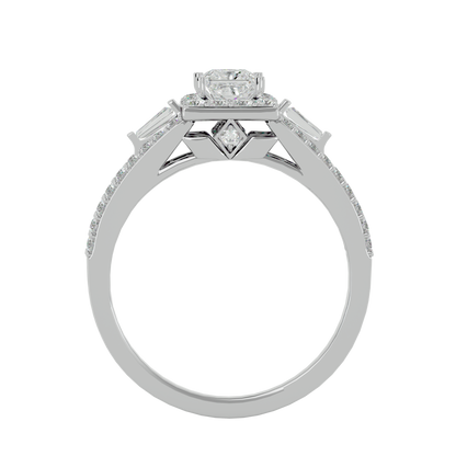 Lumière Beautiful Light Band- 1.00 Ct Princess-Cut Split-Shank Halo with Baguette Accents Diamond Gold Ring