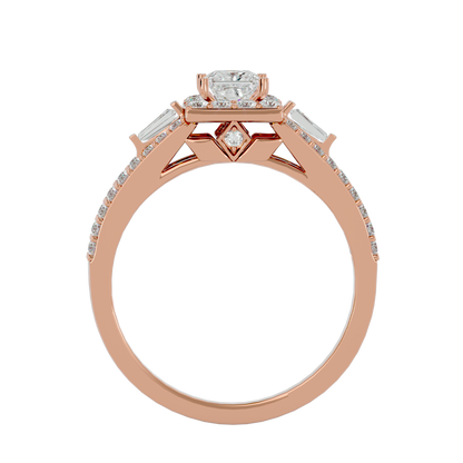 Lumière Beautiful Light Band- 1.00 Ct Princess-Cut Split-Shank Halo with Baguette Accents Diamond Gold Ring