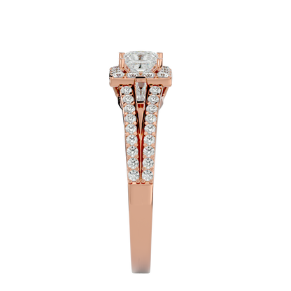 Lumière Beautiful Light Band- 1.00 Ct Princess-Cut Split-Shank Halo with Baguette Accents Diamond Gold Ring
