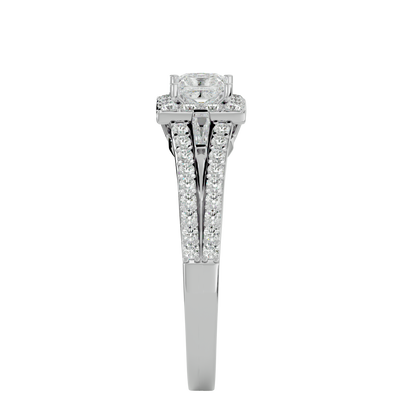 Lumière Beautiful Light Band- 1.00 Ct Princess-Cut Split-Shank Halo with Baguette Accents Diamond Gold Ring