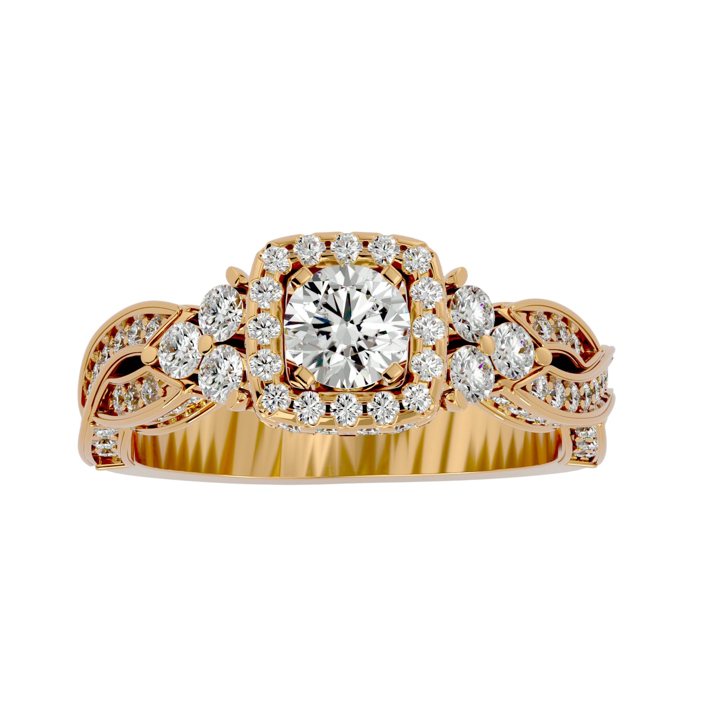 Lumière Beautiful Halo-1.32 Ct Round Diamond Gold Ring