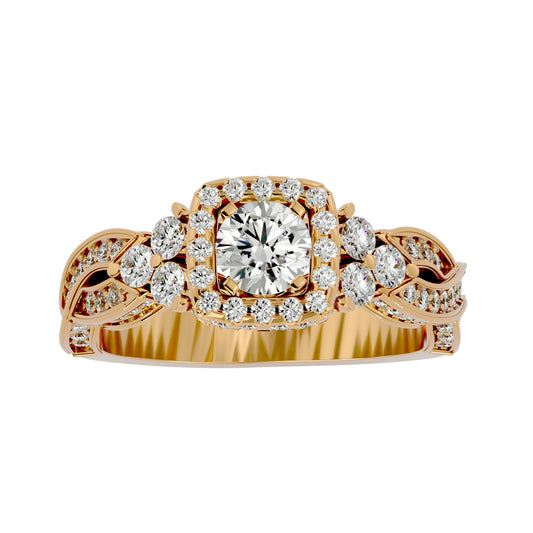 Lumière Beautiful Halo-1.32 Ct Round Diamond Gold Ring