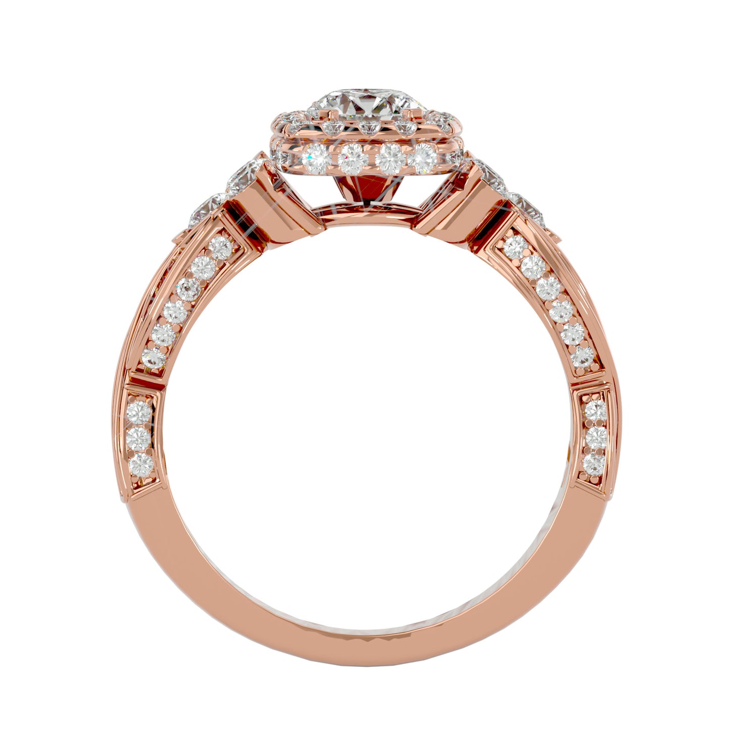 Lumière Beautiful Halo-1.32 Ct Round Diamond Gold Ring