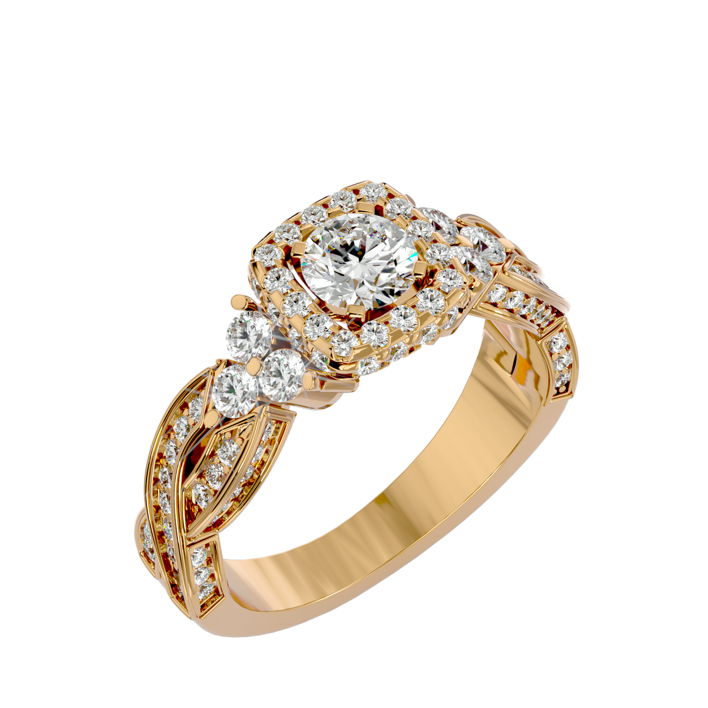 Lumière Glimmering Lattice Halo Band-1.32 Ct Round Diamond Gold Ring