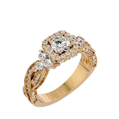 Lumière Glimmering Lattice Halo Band-1.32 Ct Round Diamond Gold Ring