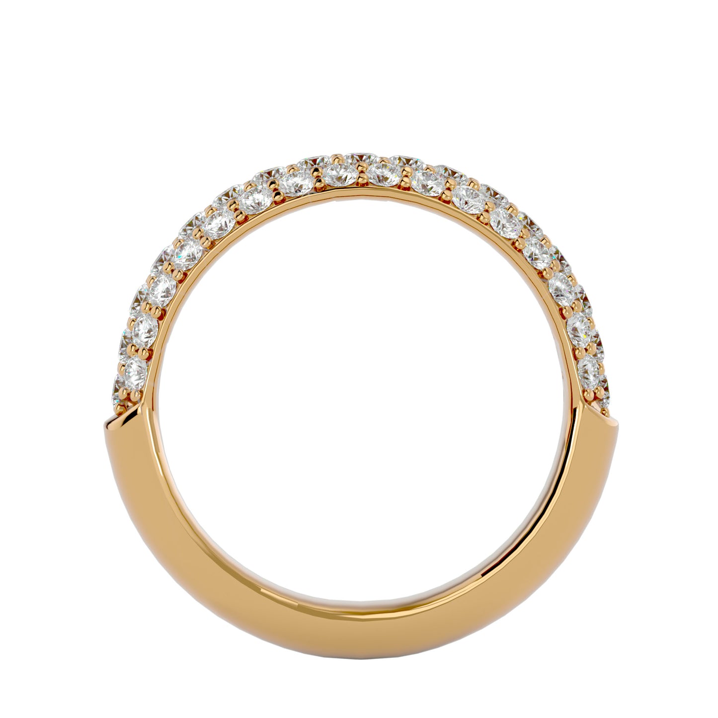 0.93ct Diamond Wedding Band in Yellow Gold with Triple Row Pavé Setting