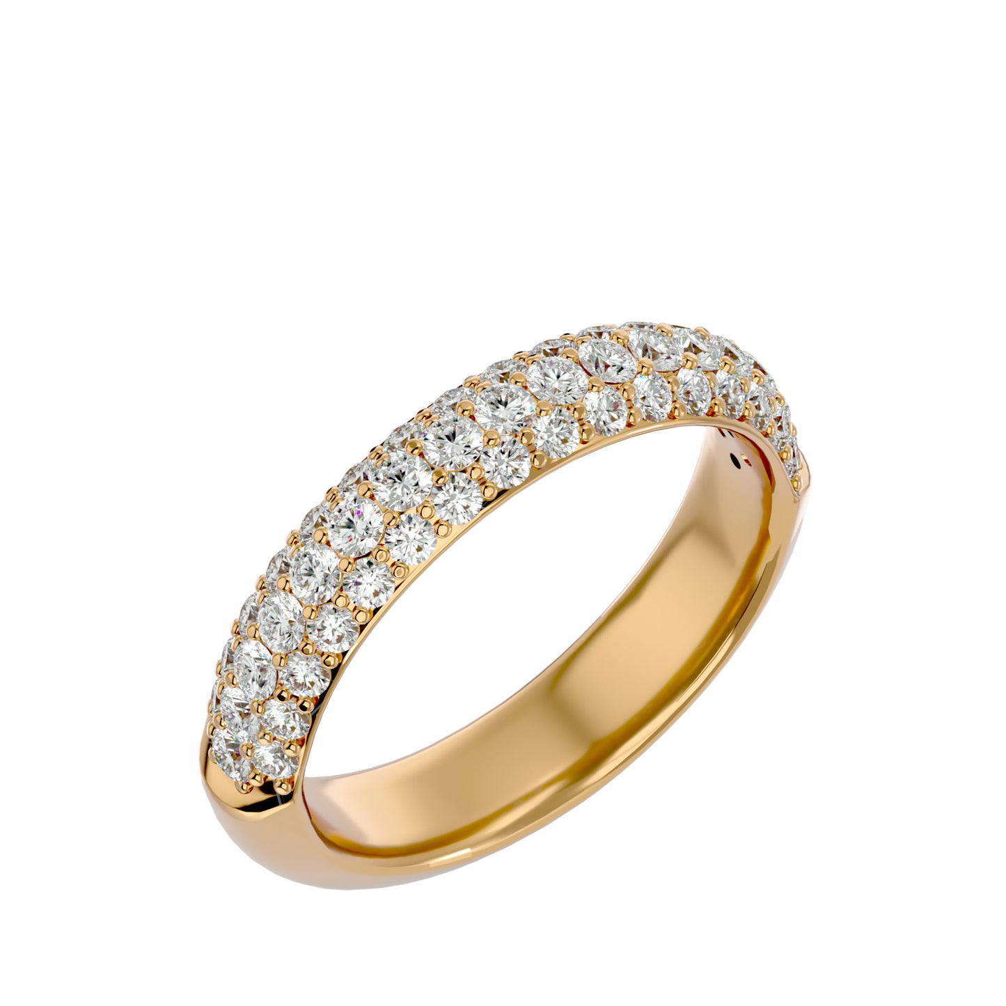 0.93ct Diamond Wedding Band in Yellow Gold with Triple Row Pavé Setting
