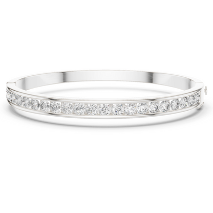 3.47CTW Round Diamond Channel Hinged Bangle - Yellow Gold
