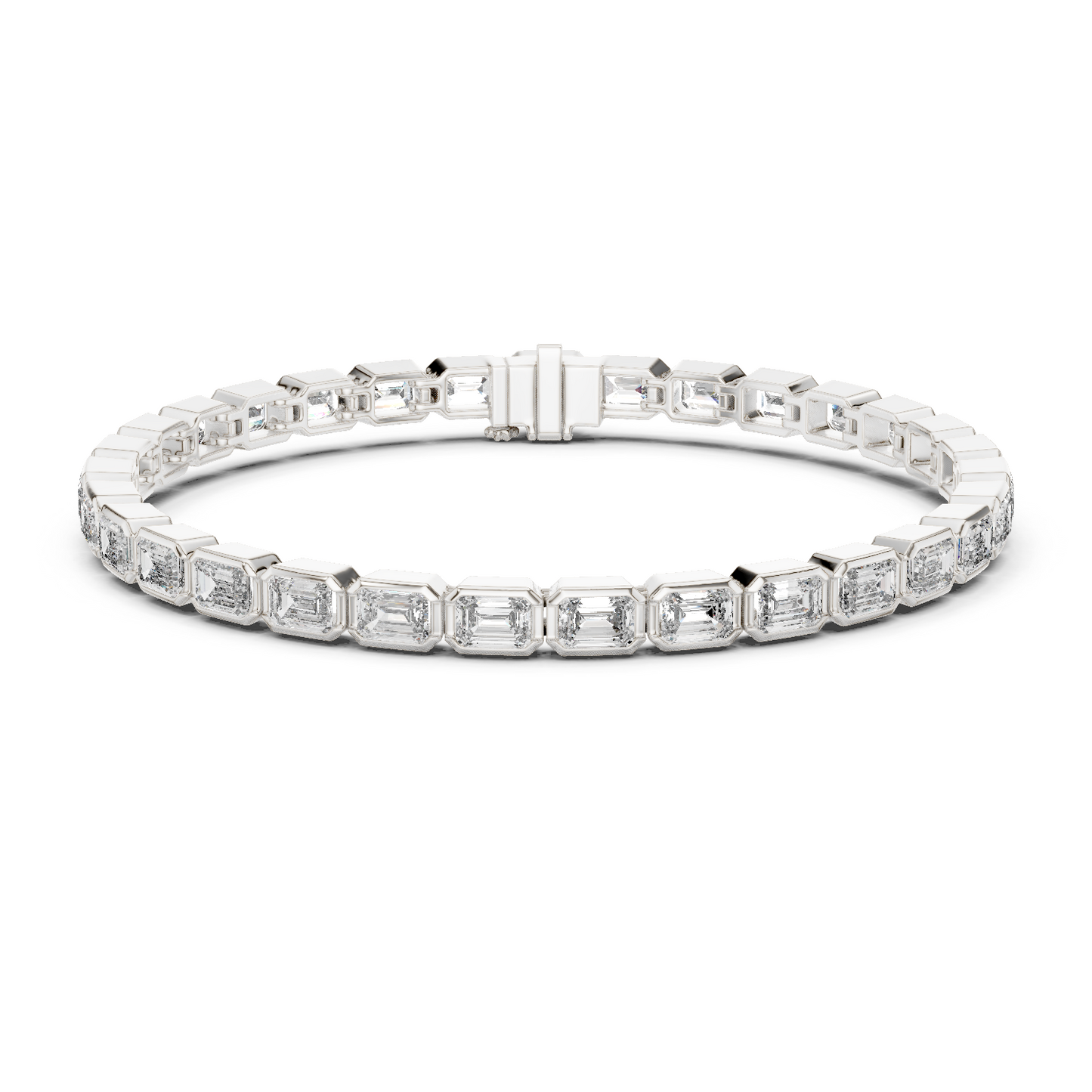 9.3CTW Emerald Cut East-West Bezel Diamond Bracelet | Solid Gold