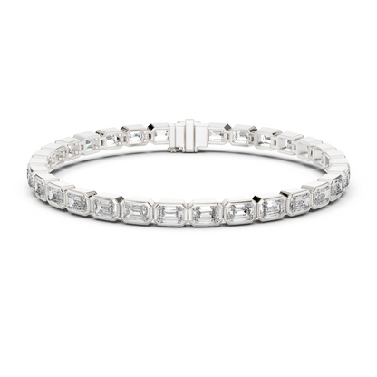 9.3CTW Emerald Cut East-West Bezel Diamond Bracelet | Solid Gold