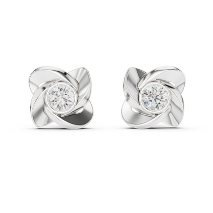 1.8ctw Round Diamond Bezel Pinwheel Floral Stud Earrings - Solid Gold