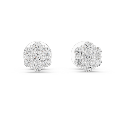 0.42ctw Round Diamond Flower Cluster Stud Earrings - Solid Gold