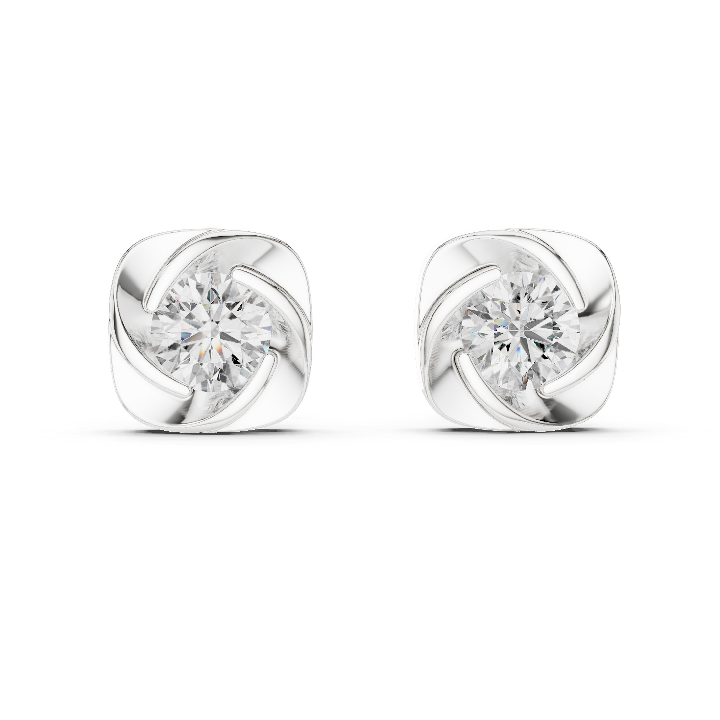 1.8ctw Round Diamond Cushion Twist Love Knot Stud Earrings - Solid Gold