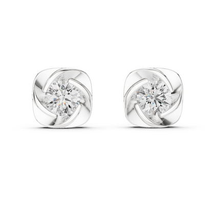 1.8ctw Round Diamond Cushion Twist Love Knot Stud Earrings - Solid Gold