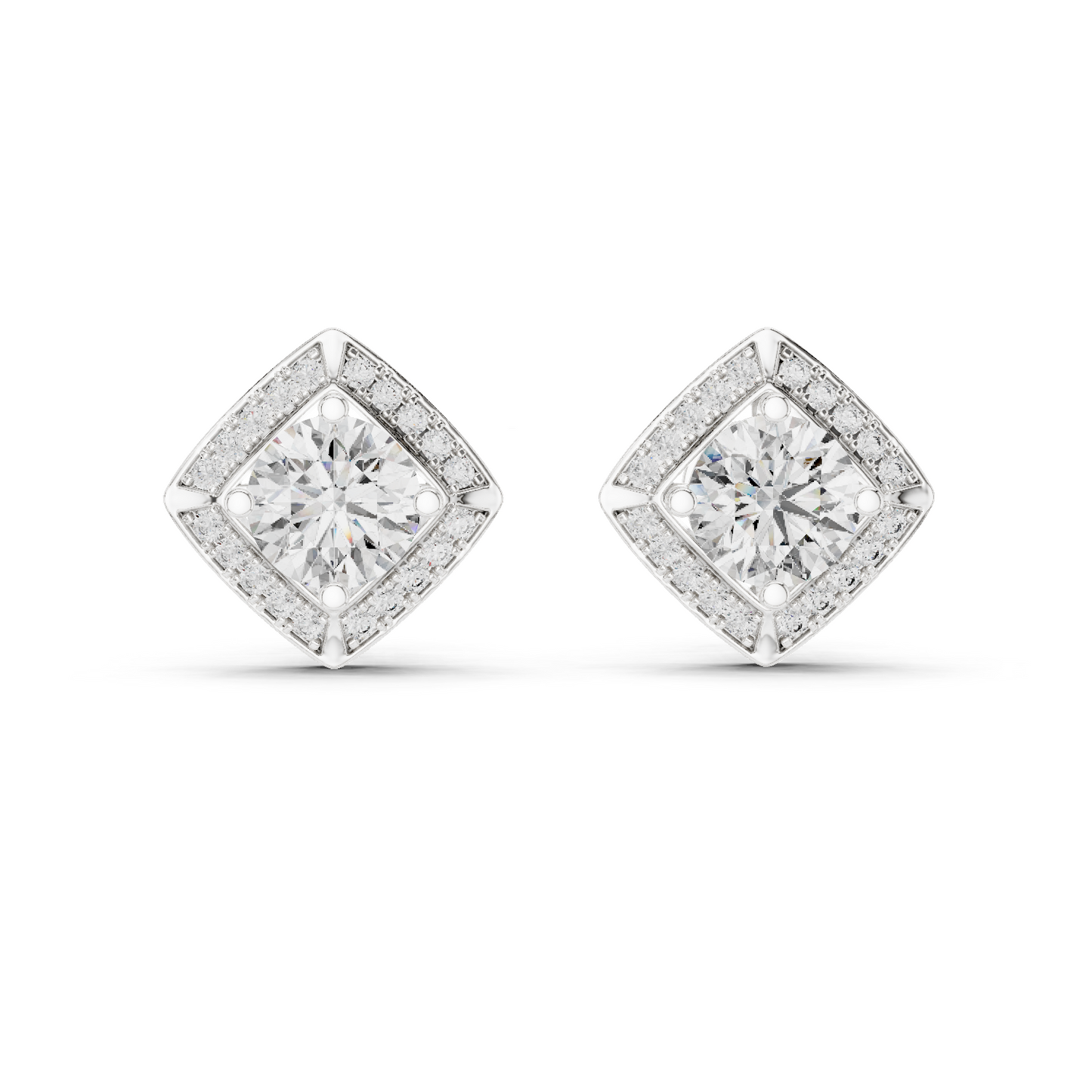 2.98ctw Round Diamond Cushion Kite Halo Stud Earrings - Yellow Gold