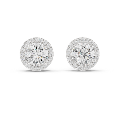 2.9ctw Round Diamond Classic Halo Stud Earrings - Yellow Gold